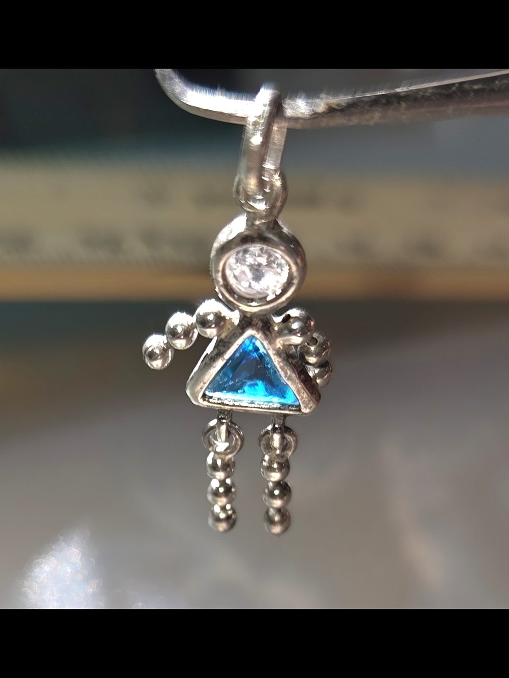 Sterling Silver Girl Blue Topaz Triangle Dangle Charm Pendant - Women Jewelry